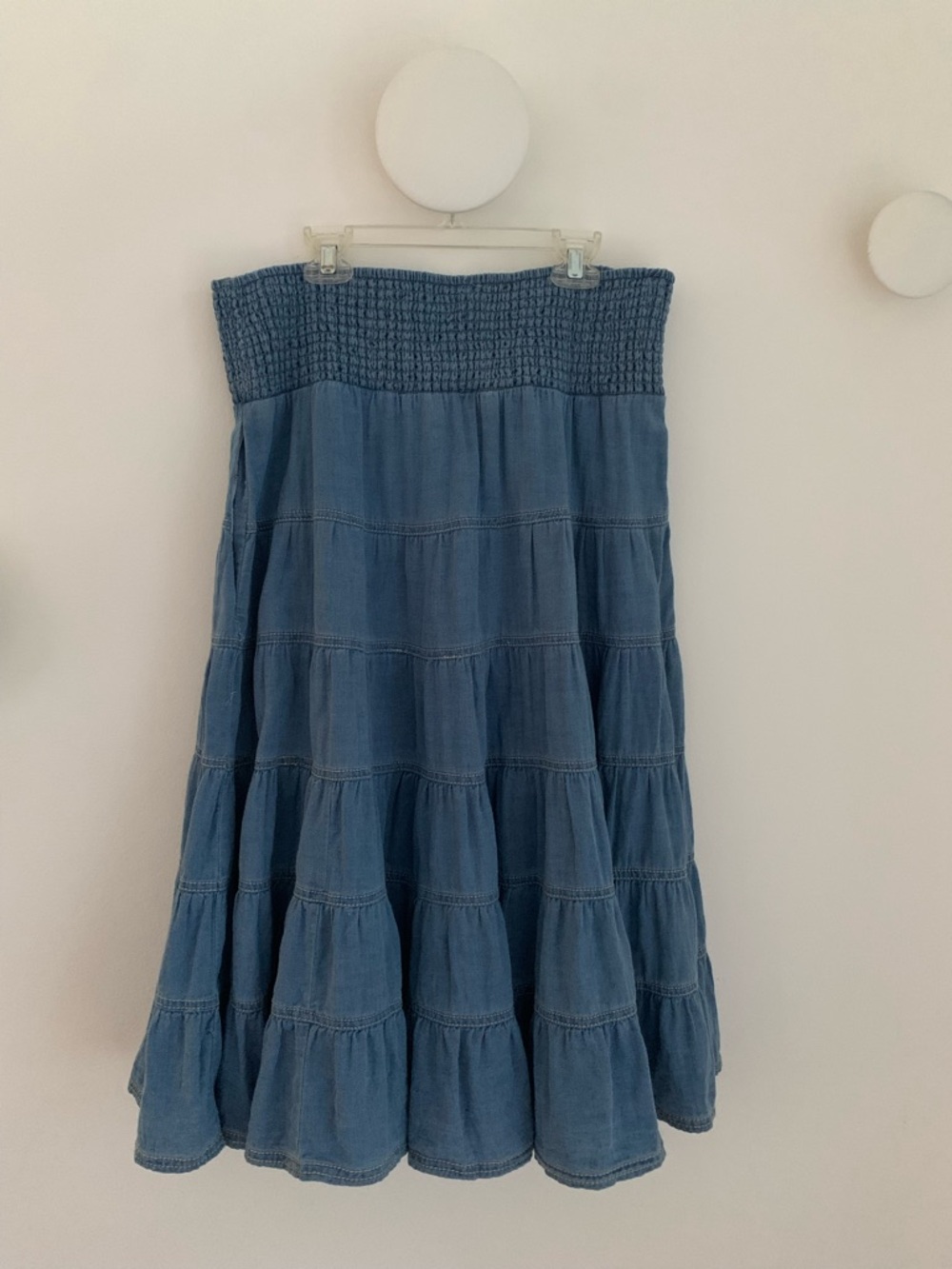 Anthropologie The Reese Smocked Denim Pull-On Midi Skirt